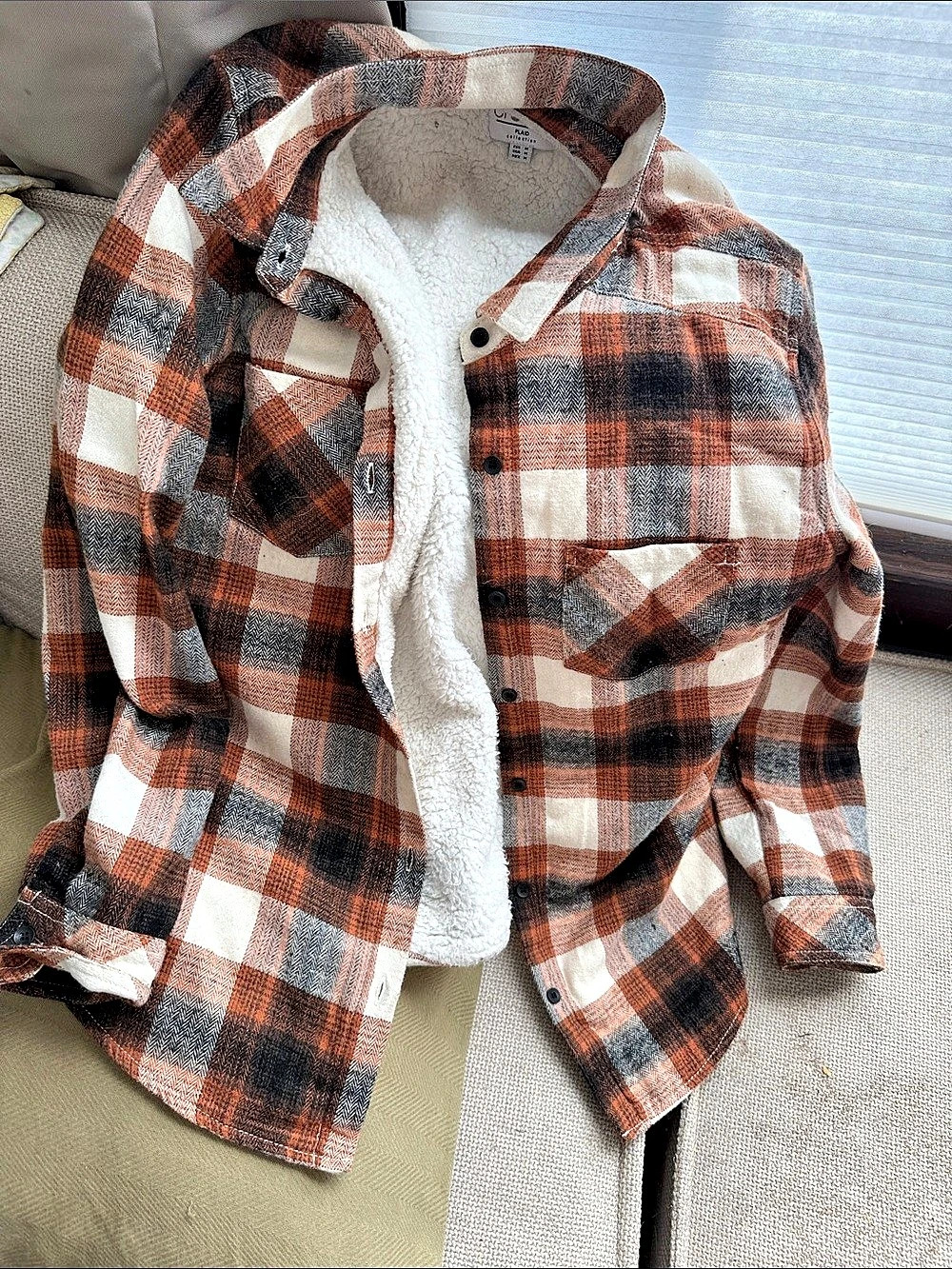 CI SONO Plaid Sherpa-Lined Jacket in Brown & White Size Medium